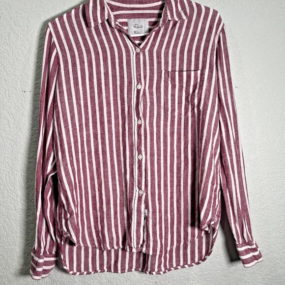 Rails Button Down Shirt Womens XS Red Charli Linen Stripe Boyfriend Relaxed - Picture 1 of 7